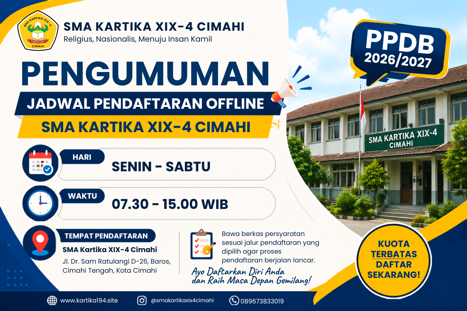 📢 Pengumuman Jadwal Pendaftaran Offline SMA Kartika XIX-4 Cimahi
