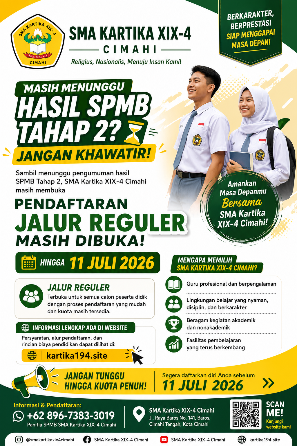 Masih Menunggu Hasil SPMB Tahap 2? Jalur Reguler SMA Kartika XIX-4 Cimahi Masih Dibuka Hingga 11 Juli 2026