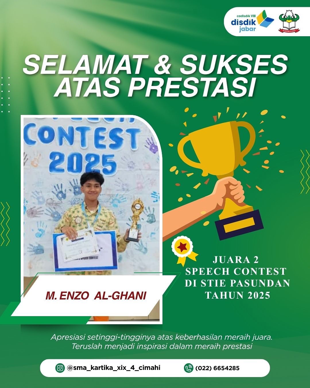 Prestasi Membanggakan Siswa SMA Kartika XIX-4 Cimahi Raih Juara 2 Speech Contest STIE Pasundan Tahun 2025