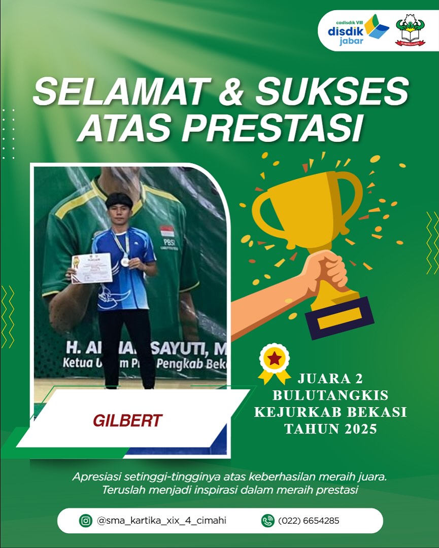 Gilbert Raih Juara 2 Bulutangkis Kejurkab Bekasi Tahun 2025, Harumkan Nama SMA Kartika XIX-4 Cimahi