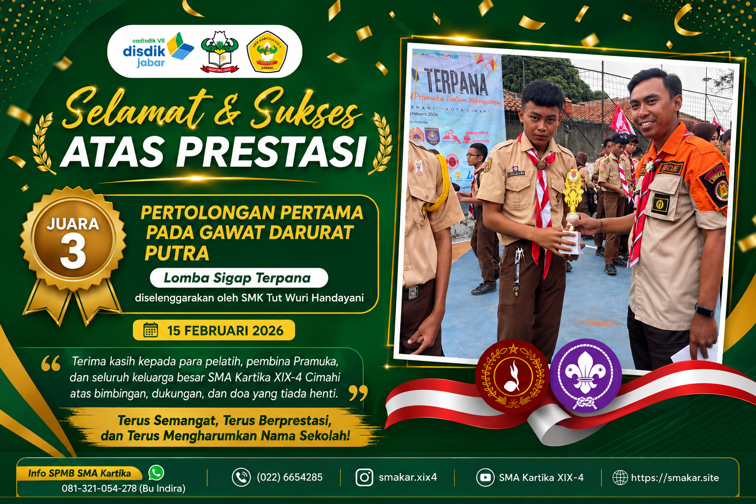 Pramuka SMA Kartika XIX-4 Cimahi Raih Juara 3 Lomba Pertolongan Pertama pada Gawat Darurat (PPGD) Putra