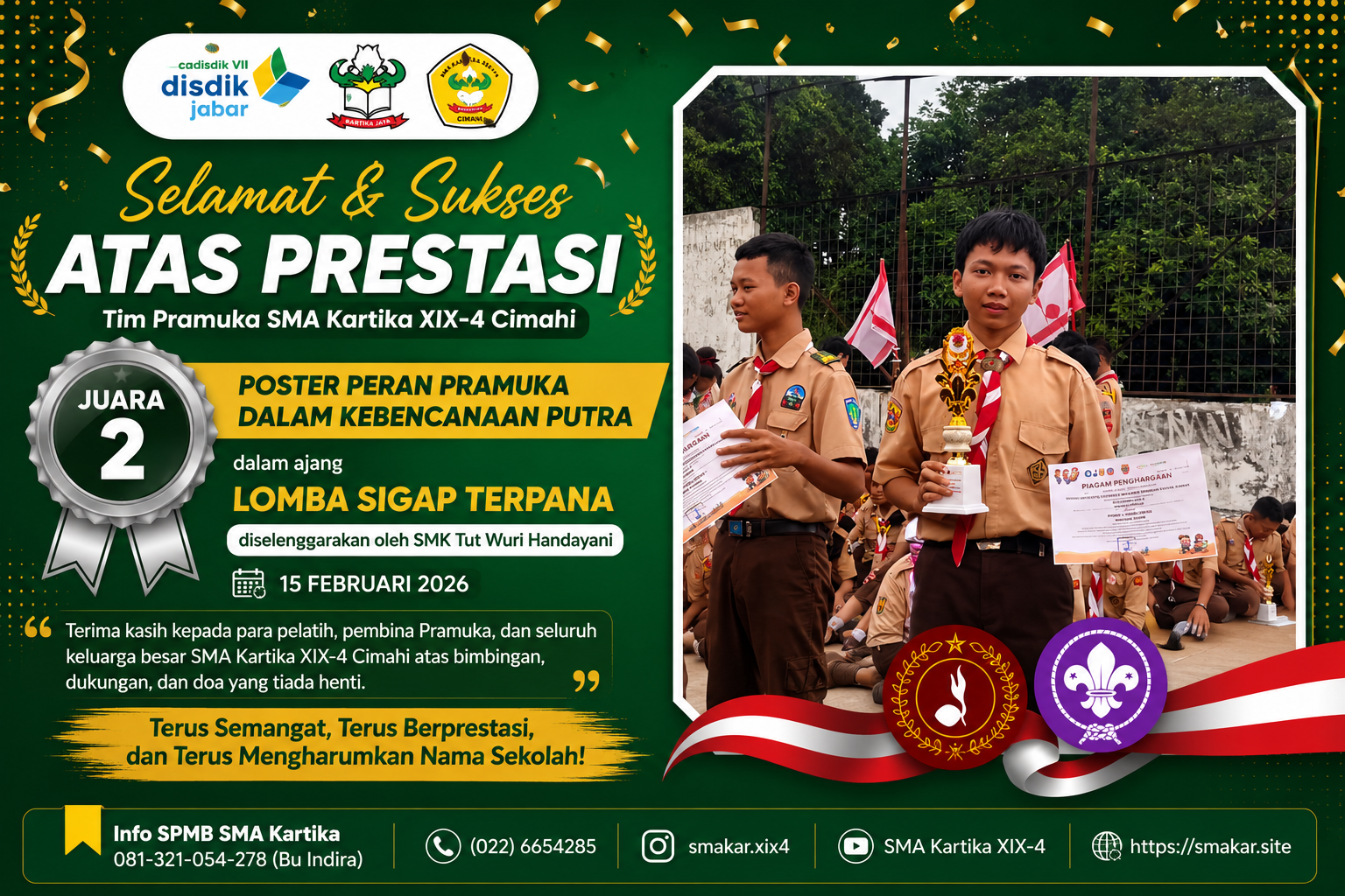 Tim Pramuka SMA Kartika XIX-4 Cimahi Raih Juara 2 Lomba Poster Peran Pramuka dalam Kebencanaan Putra